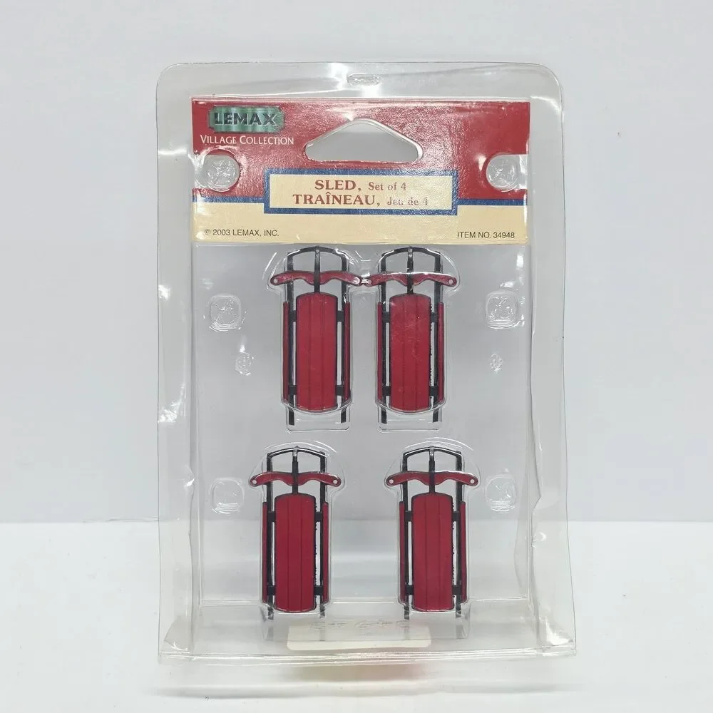 Lemax 2003 SLED Set of 4 Christmas Village Winter Accessory Snow Sleds NEW 34948